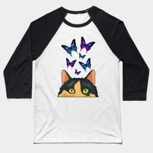 Funny cat Spying on butterflies Baseball T-Shirt